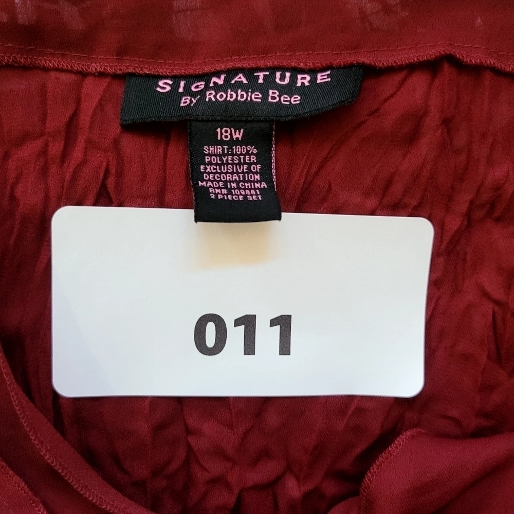 2X Robbie Bee Signature Crinkled Blouse & Skirt Coordinated Set Burgundy - Picture 6 of 6